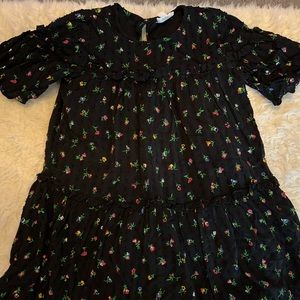 Crewcuts ditzy floral dot black textured cotton dress